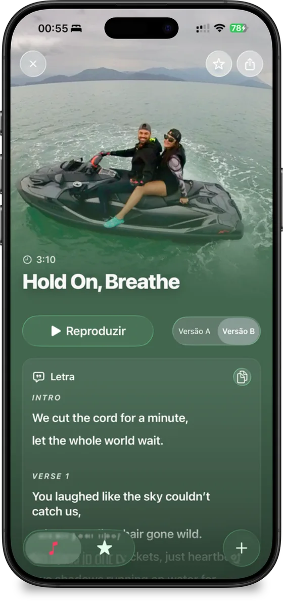 Hold On, Breathe: song screen generated from a jet ski photo