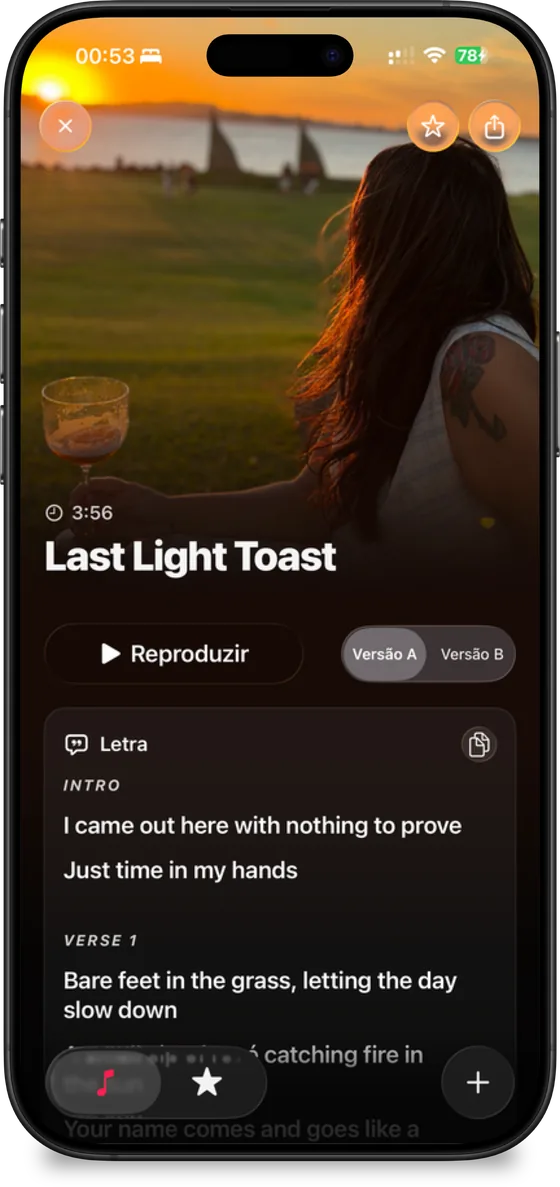 Last Light Toast: song screen generated from a sunset photo